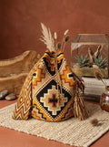 "Cruces Heritage" Handwoven Wayuu Bucket Bag - Traditional Terracotta & Ochre Edition