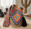 Cruces" Handwoven Wayuu Bucket Bag - Vibrant Traditional Diamond Edition