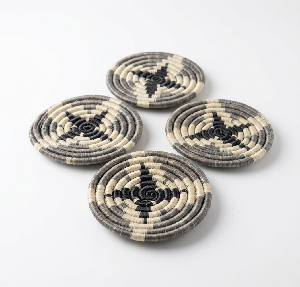 Guacamayas "Estrella de Medianoche" Handwoven Coiled Fique Coasters (Set)