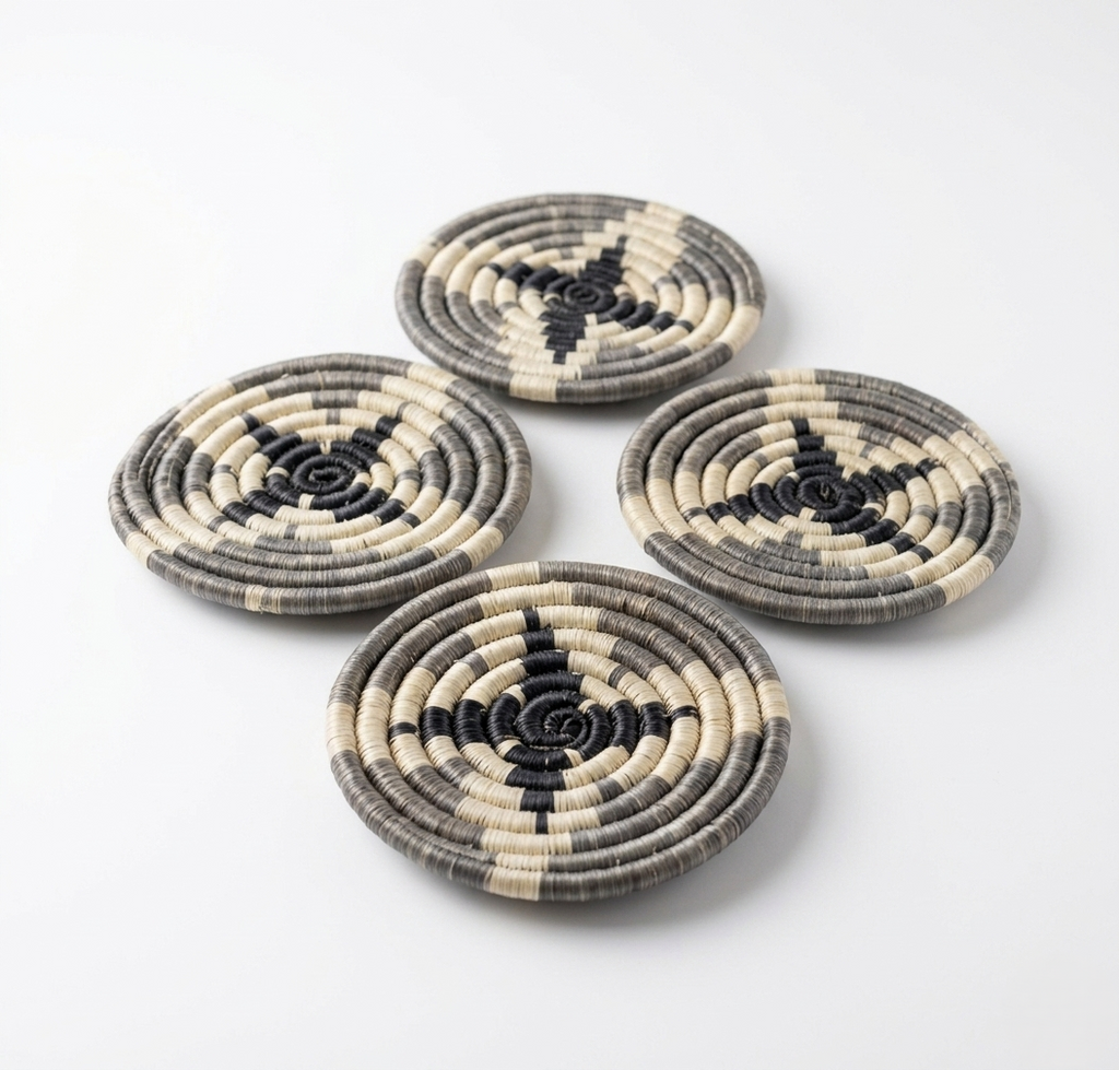 Guacamayas "Estrella de Medianoche" Handwoven Coiled Fique Coasters (Set)