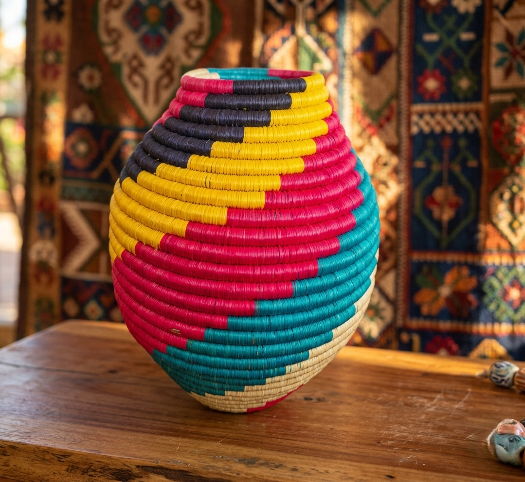 Guacamayas "Ancestral Sunset" Handwoven Coiled Fique Sculptural Vase
