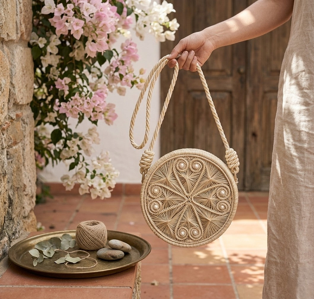 Luna" Handwoven Iraca Palm Crossbody Bag