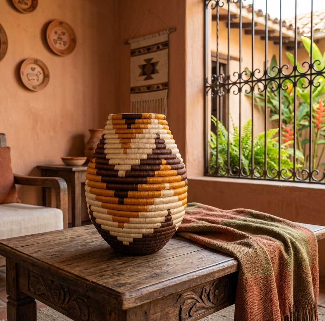 Guacamayas "Tierra Madre" Handwoven Geometric Coiled Fique Vase