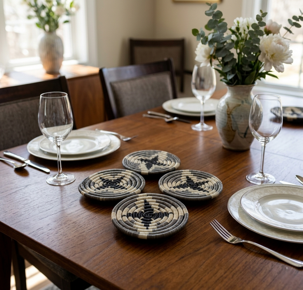 Guacamayas "Estrella de Medianoche" Handwoven Coiled Fique Coasters (Set)