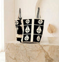 •  "Ancestral Steps" Handwoven Wayuu Large Beach Tote Bag - Black & Cream