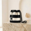 "Nautical Stripe" Handwoven Wayuu Bucket Bag - Monochrome Black & Cream Edition