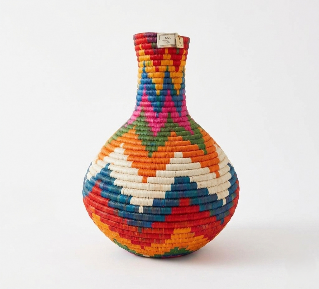 Guacamayas Handcrafted Multicolor Coiled Fique Vase - Lache Pre-Columbian Tradition