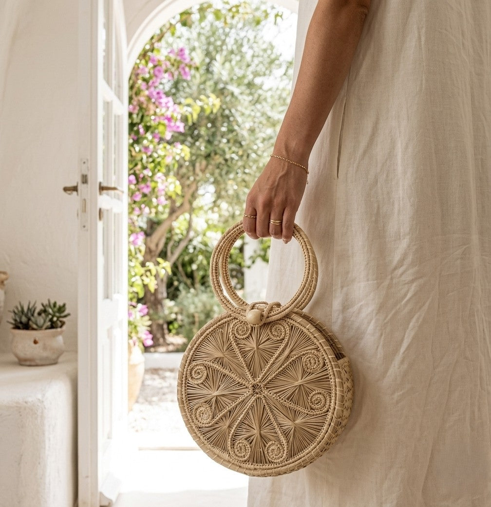 "Mar" Handwoven Iraca Palm Top-Handle Bag