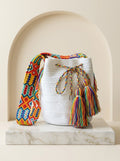 "Uribia" Handwoven Wayuu Bucket Bag - Radiant White & Multicolor Edition