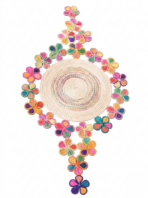 "Mantra Floral Multicolor" Table Runner in Iraca Palm
