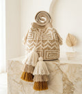 Handwoven Wayuu Bucket Bag with Pearl Accents - Geometric Cream
